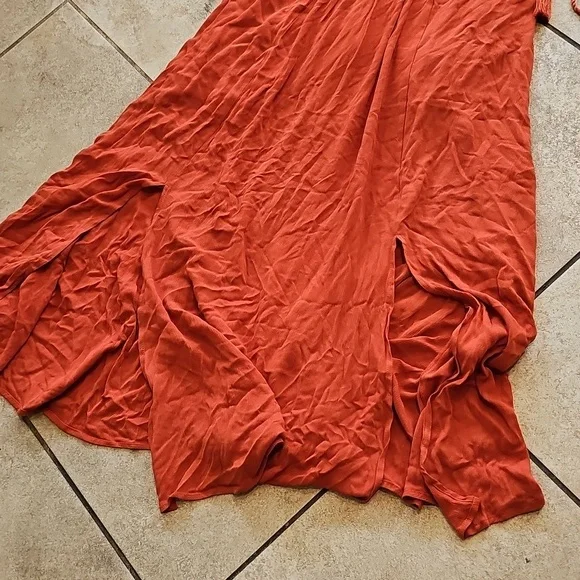 NWT Baltic Born Burnt Orange Maxi Flowy Vheck Dress Short Sleeve Sz 6 - Picture 2 of 9